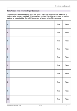 Create a book or reading quiz template