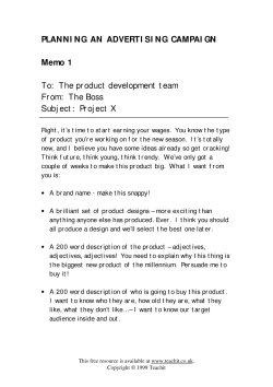 Memo 1 (The product developers' brief)