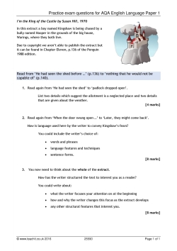Practice exam questions for AQA English Language Paper 1