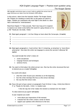 AQA English Language Paper 1: Practice exam question using 'The Hunger Games'