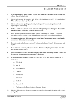 Revision sheet, essay titles and investigative questions