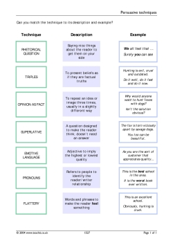Persuasive language techniques matching worksheet