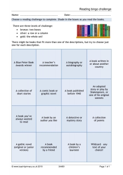 Reading bingo challenge