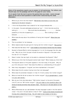 'Search For My Tongue' question sheet