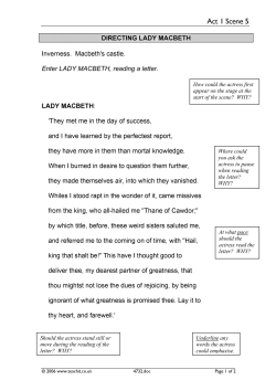 Directing Lady Macbeth - Act 1 Scene 5