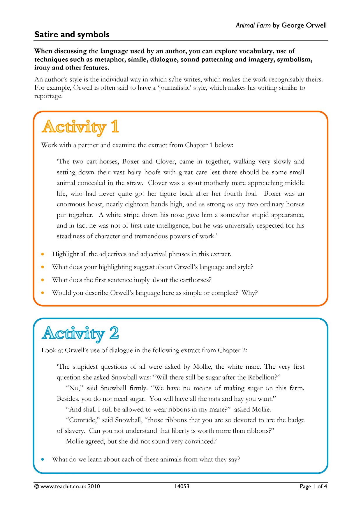 farm orwell animal worksheet Orwell Teachit English  by   George KS4 Animal Farm