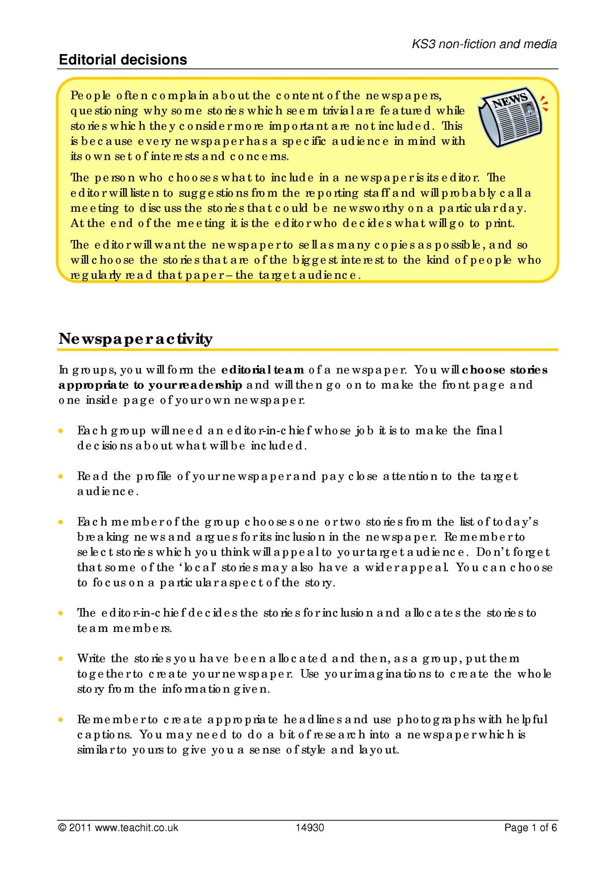 writing a newspaper article ks3 ppt