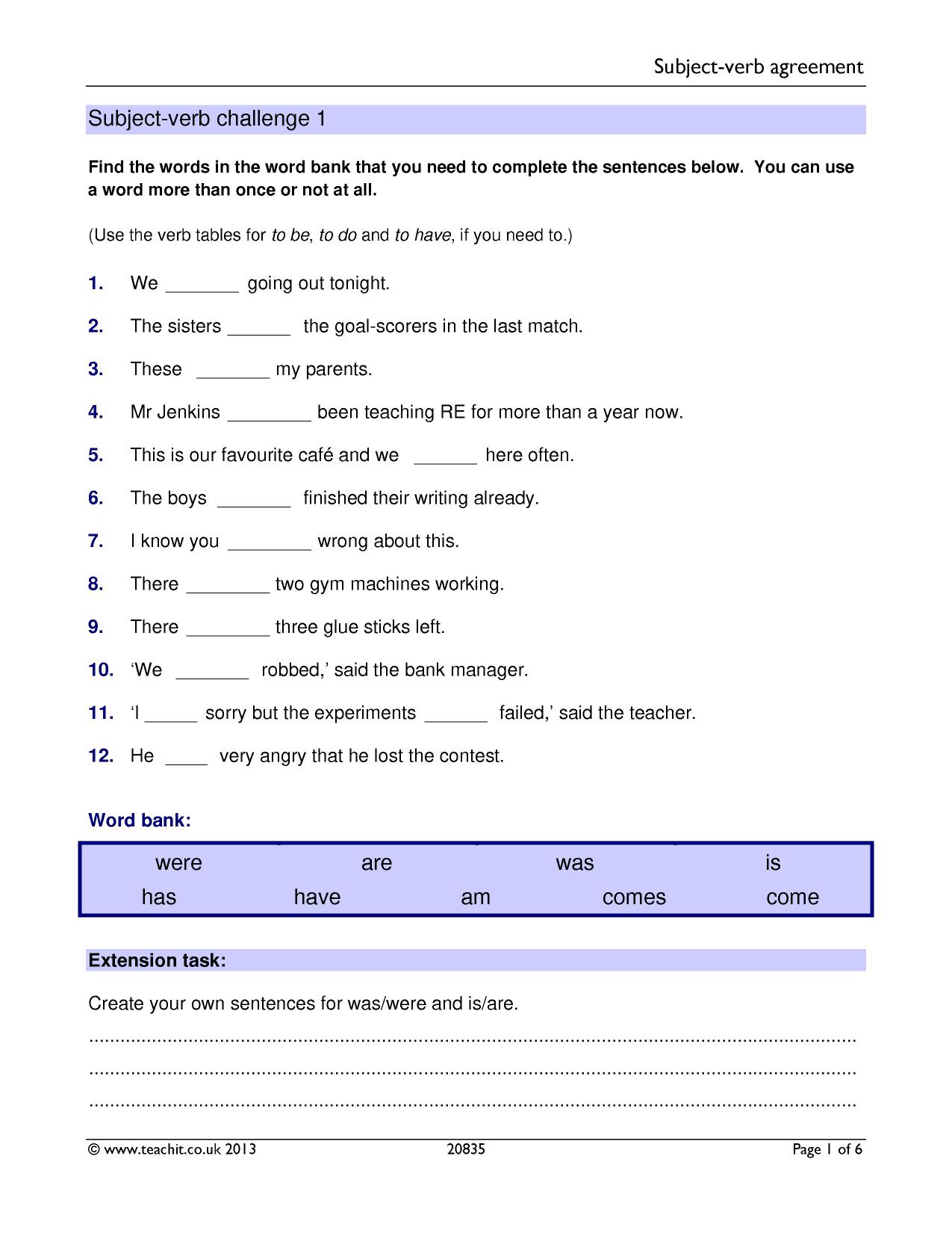 Subject verb Agreement Sentence Construction Home Page