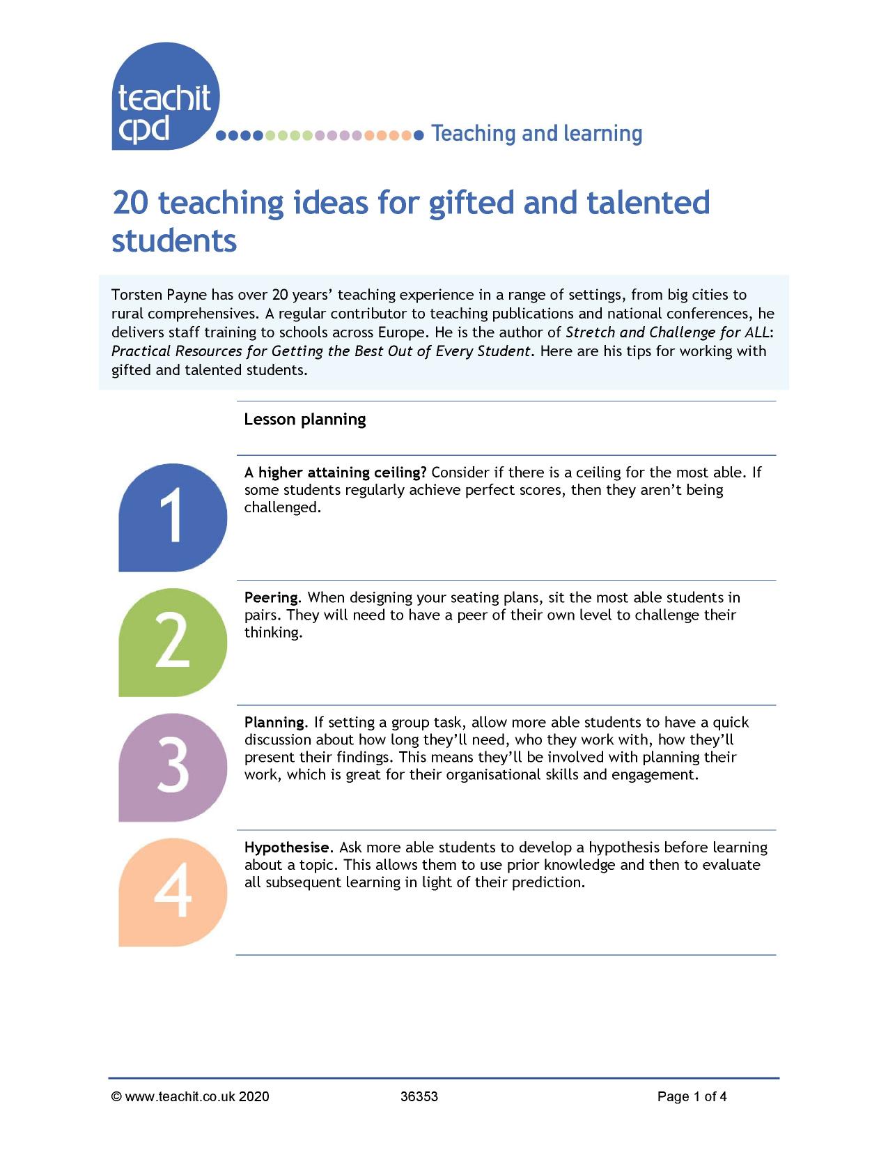 20 Top Tips To Stretch Gifted And Talented Students KS3 5 Teachit CPD