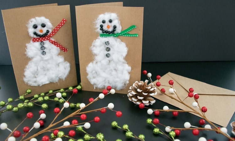 Cotton ball snowman cards from The Budget Mom