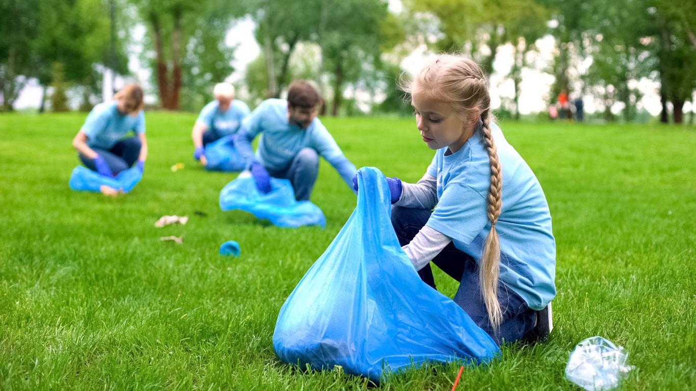 Children picking litter