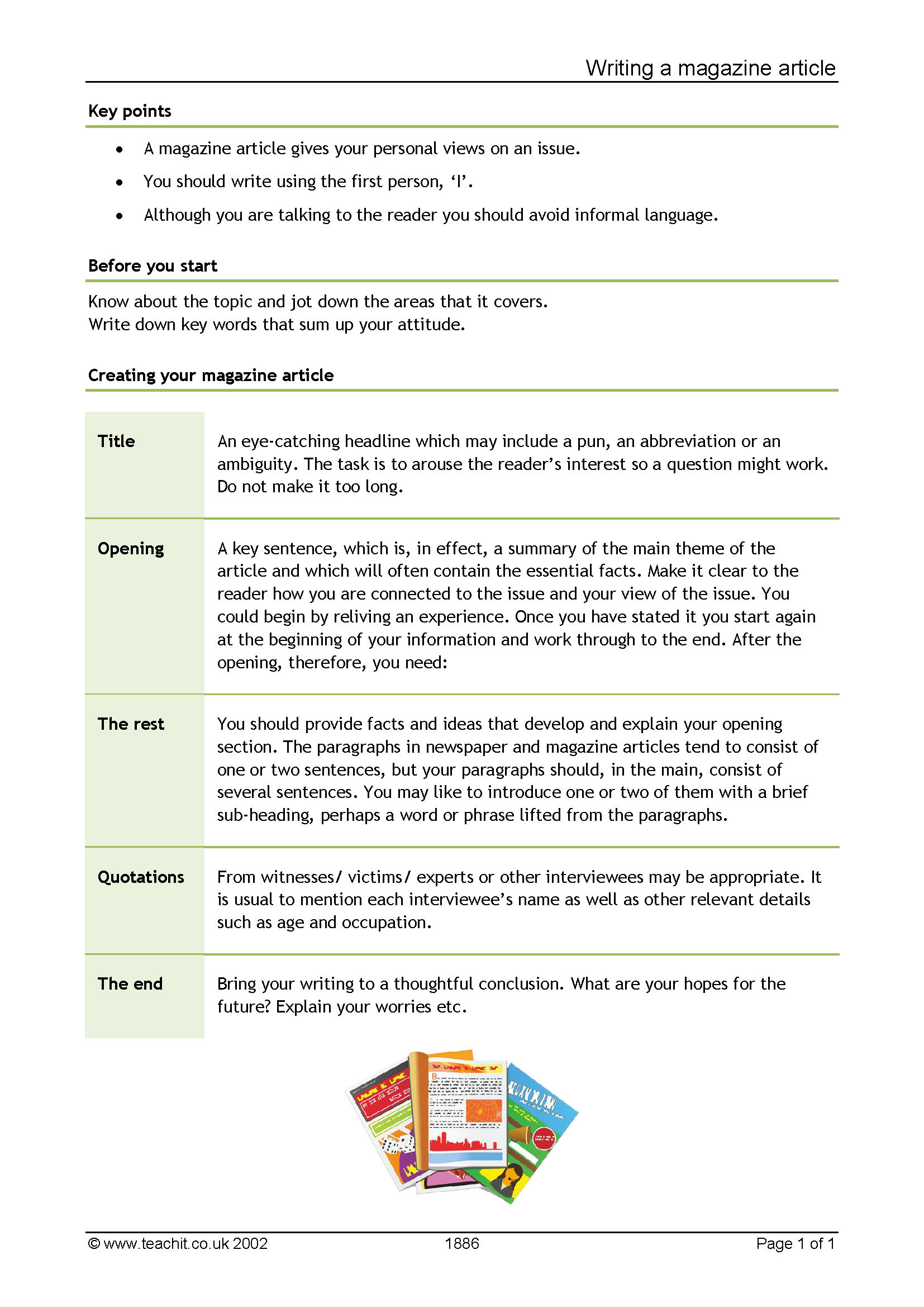 write a magazine article in english