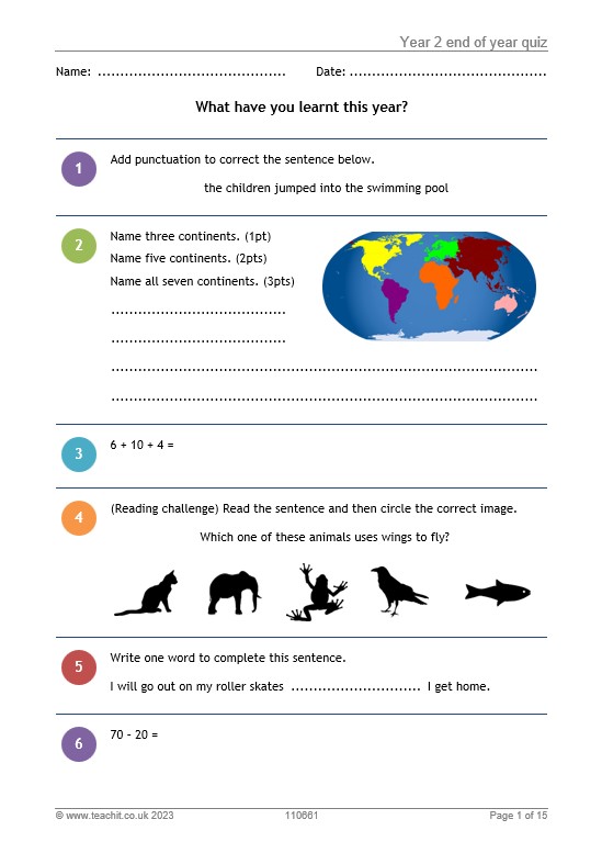 Year 2 end of year quiz | Topical teaching resources | Teachit