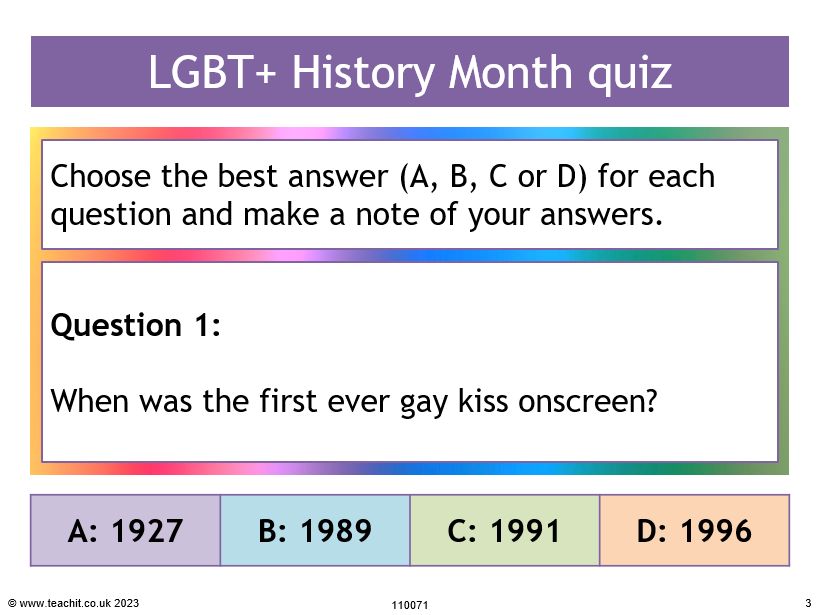 LGBT+ History Month quiz, Tutor time resources