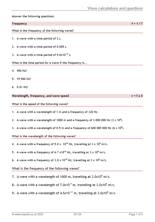 GCSE Physics Wave Speed (v=fλ) Questions and Answers