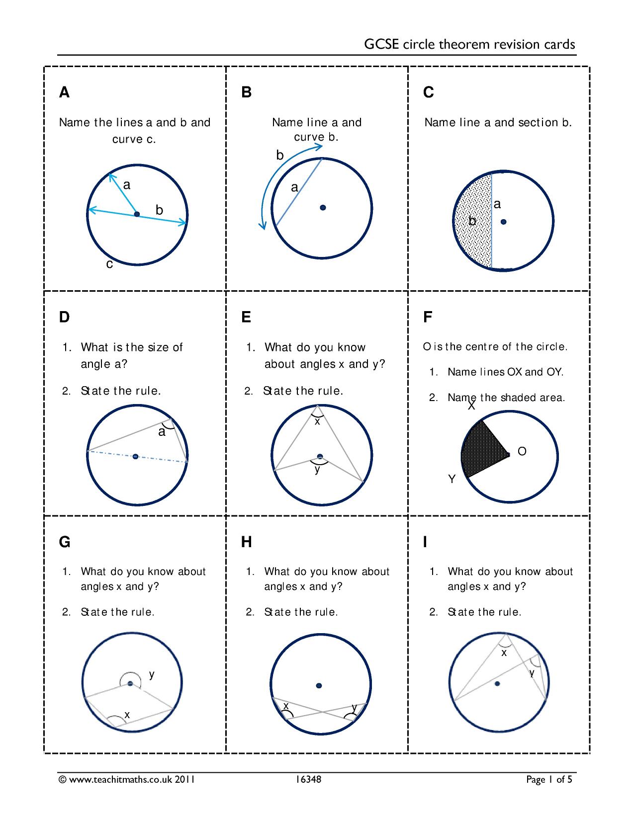 Circle Theorems Gcse Revision Cards Ks4 Maths Teachit