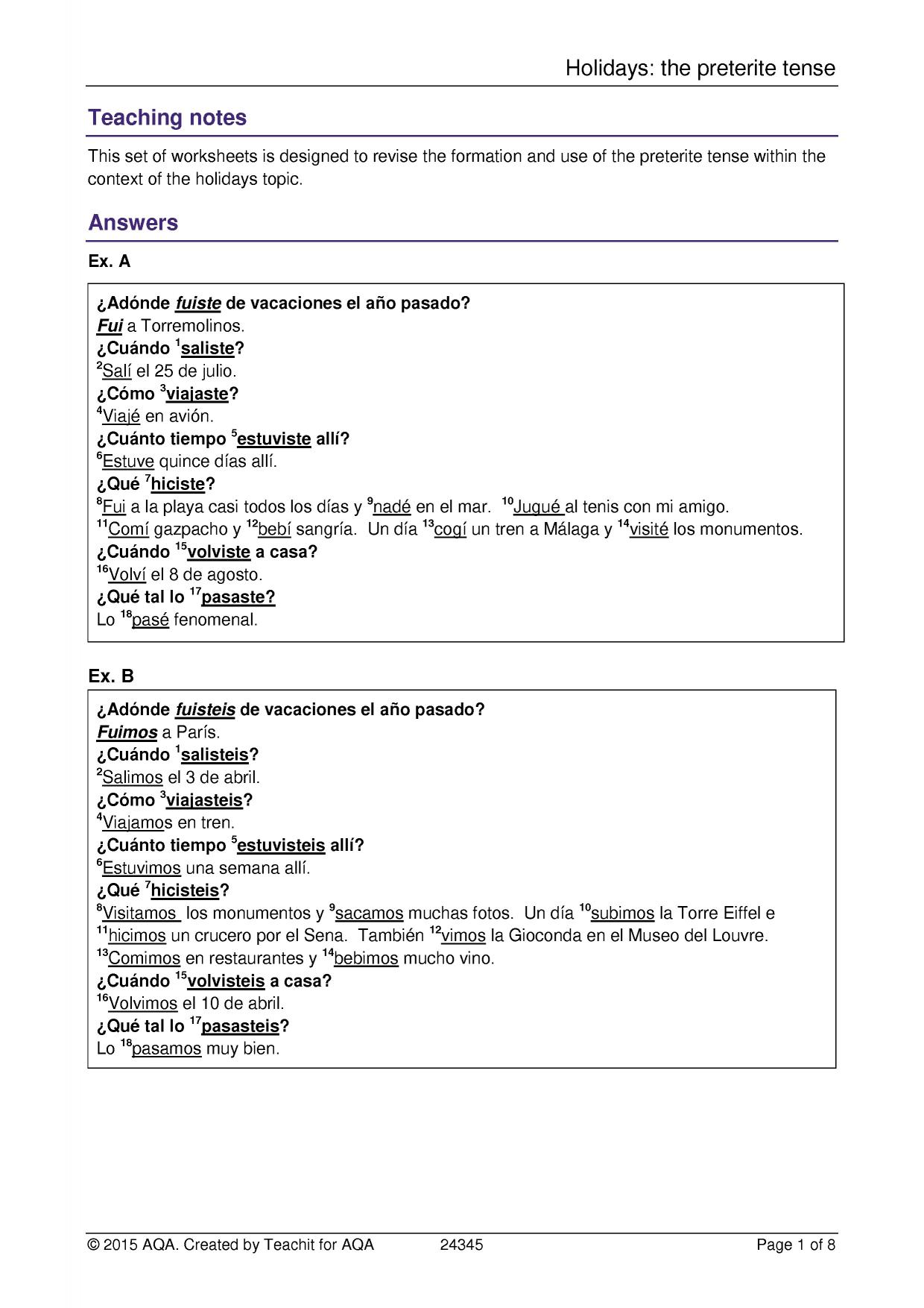 Grammar worksheet | Preterite | KS4 Spanish teaching resource | Teachit