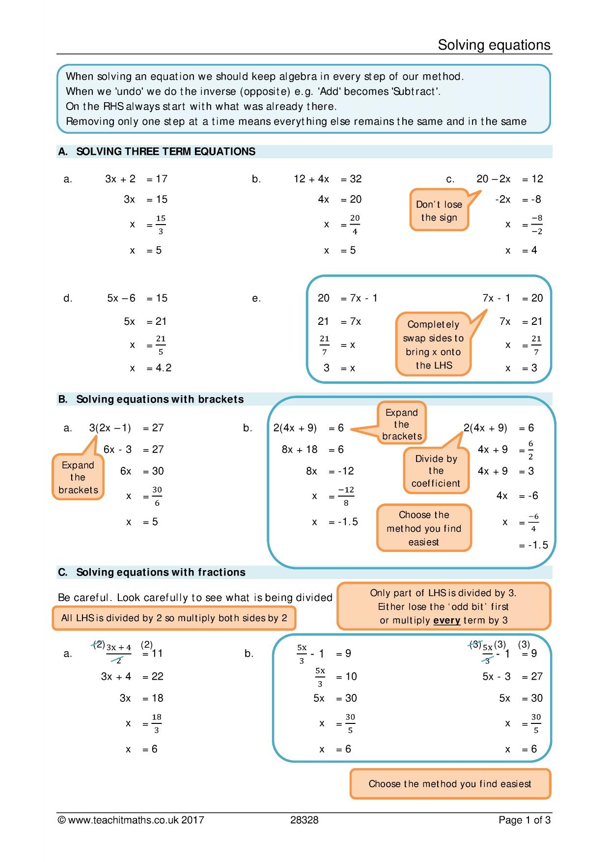 KS3. Y9. Solving linear equations – Maths with David