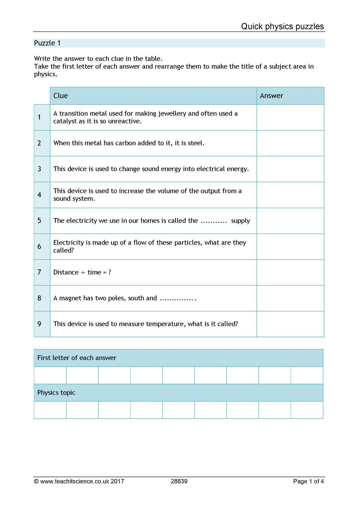 Quick physics puzzles|KS4 Physics|Teachit