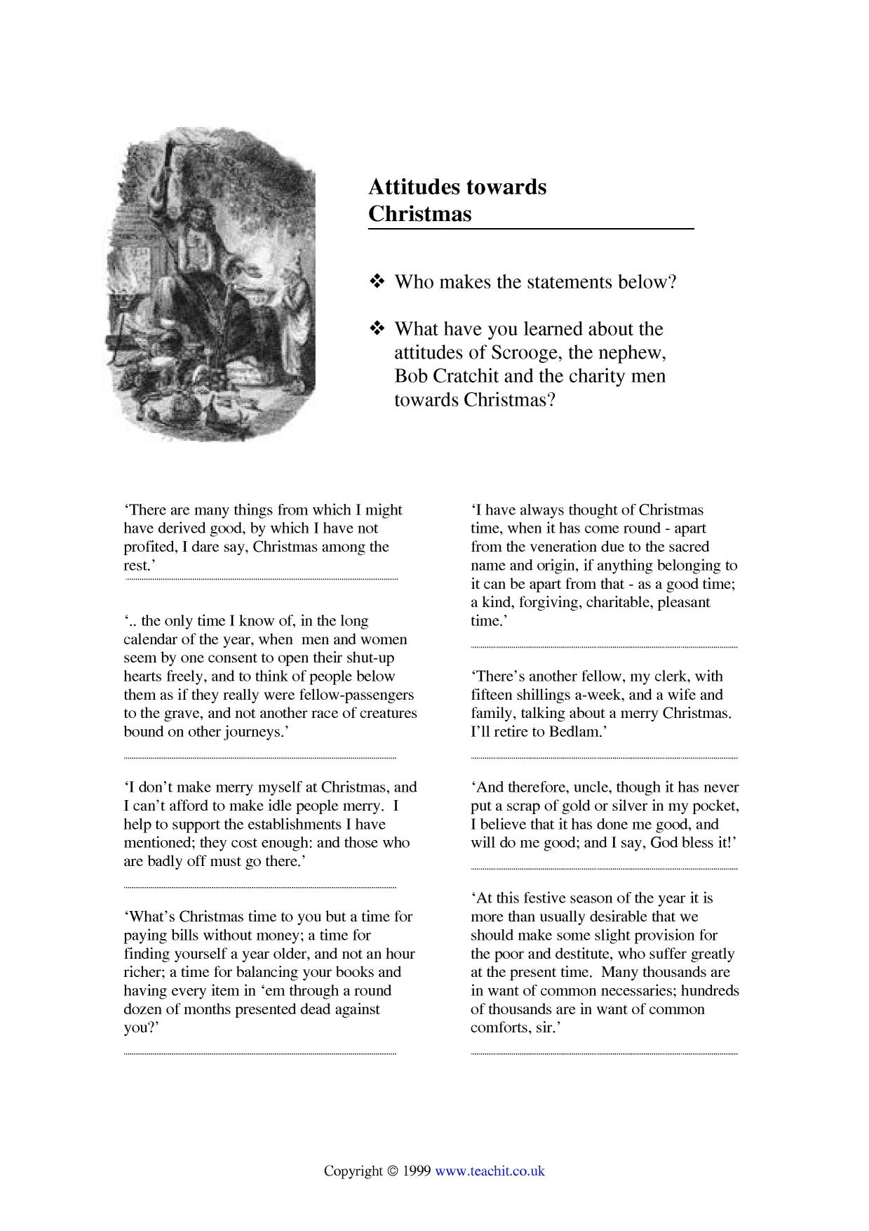 Attitudes towards Christmas quotation activity | KS3 English | Teachit