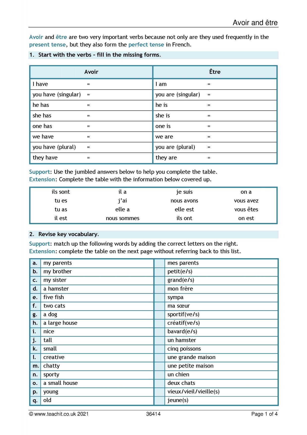 avoir-and-tre-worksheet-family-and-pets-revision-ks3-french