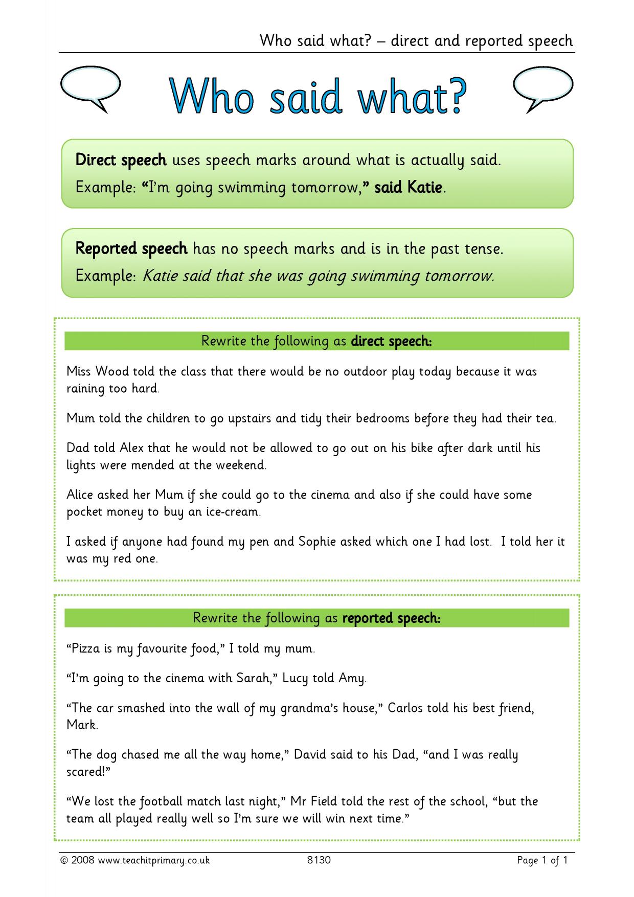 direct and reported speech ks2 pdf