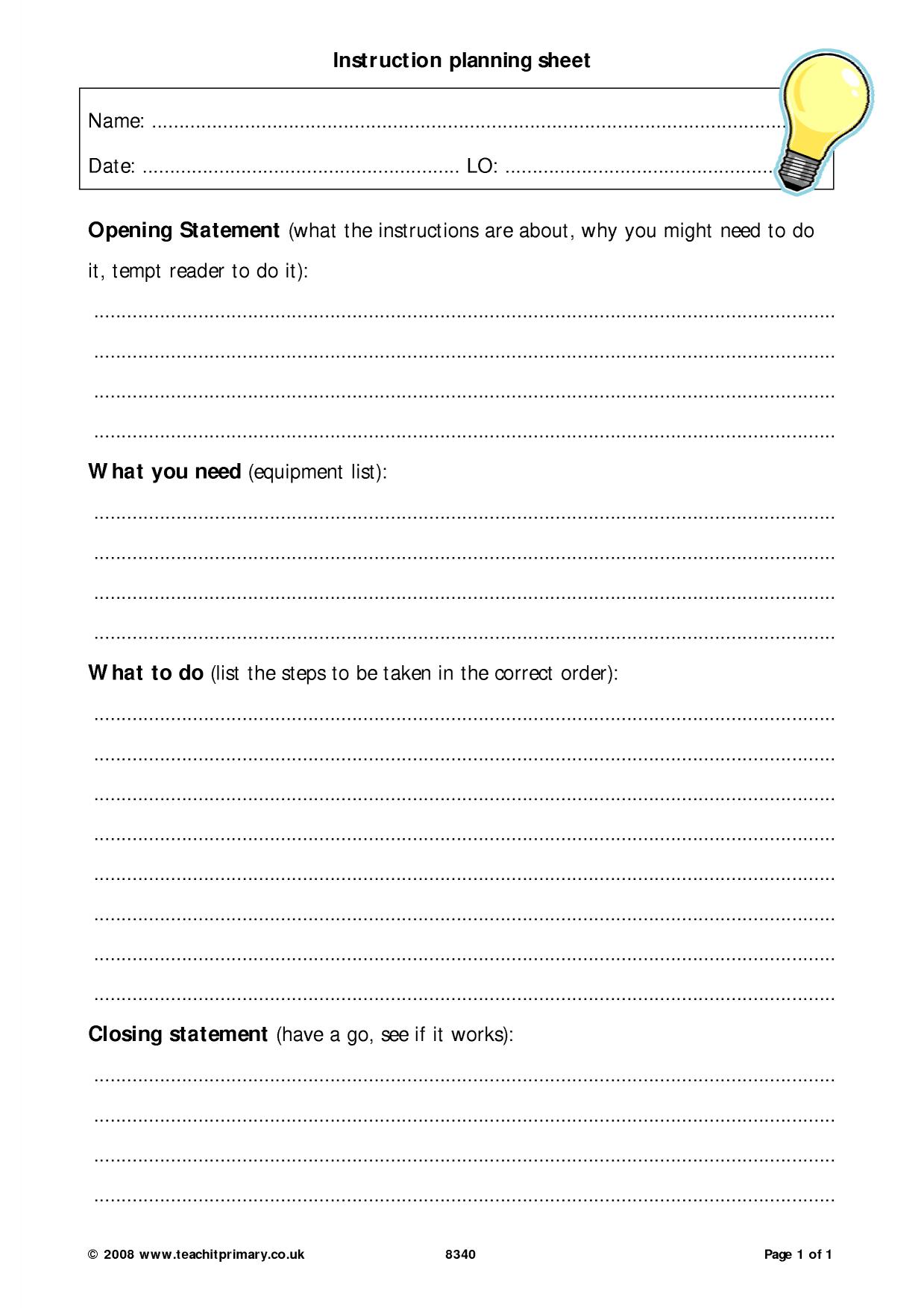 Instruction planning sheet | Text types | KS2 English | Teachit