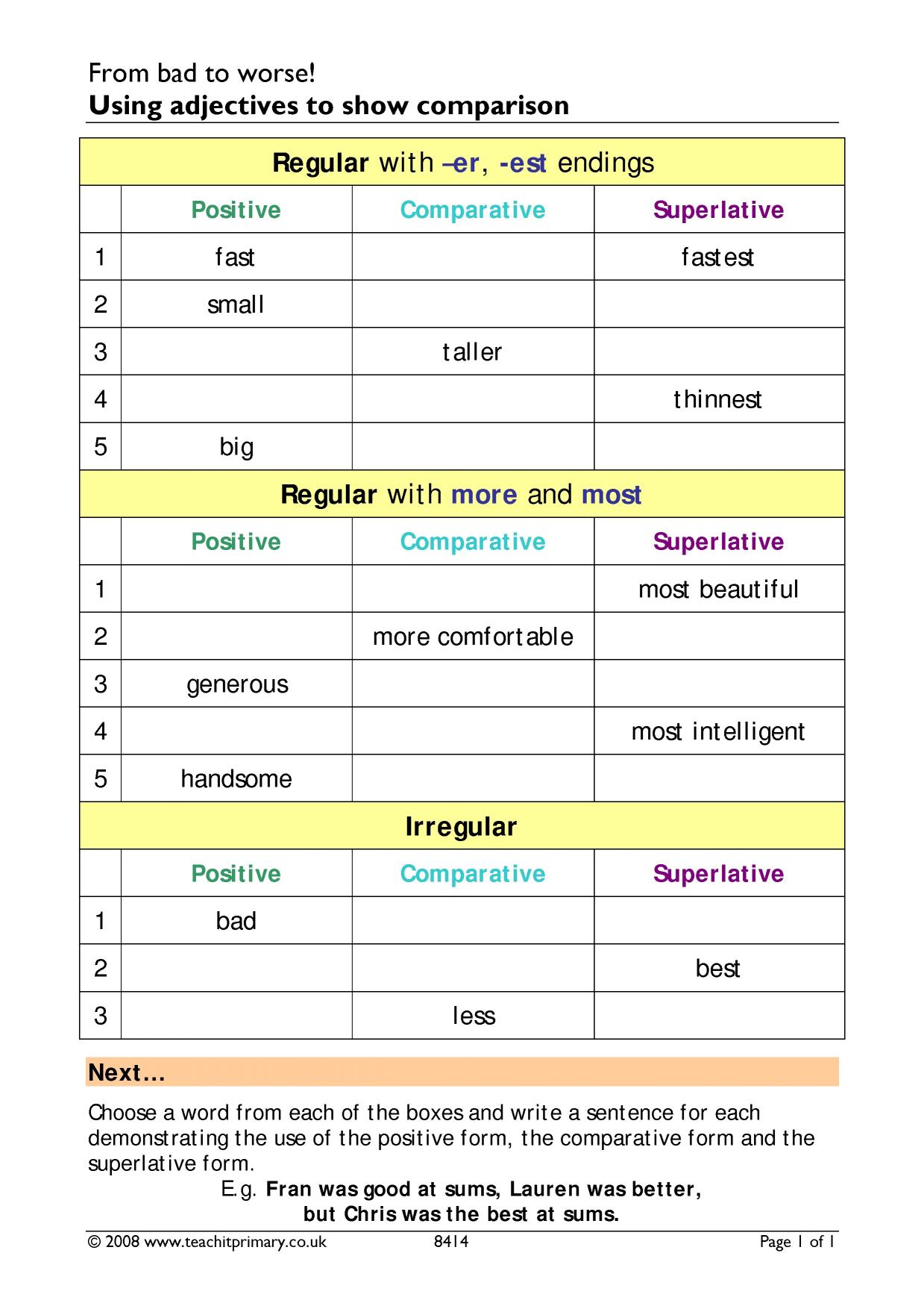 Comparatives And Superlatives Ks2 English Adjectives Teachit