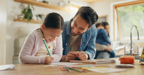 Parent with child learning at home