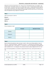 Elements, compounds, mixtures worksheet|KS3 Chemistry