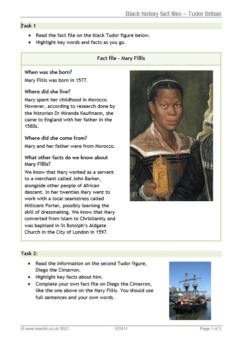 Black history fact file on Tudor Britain resource image