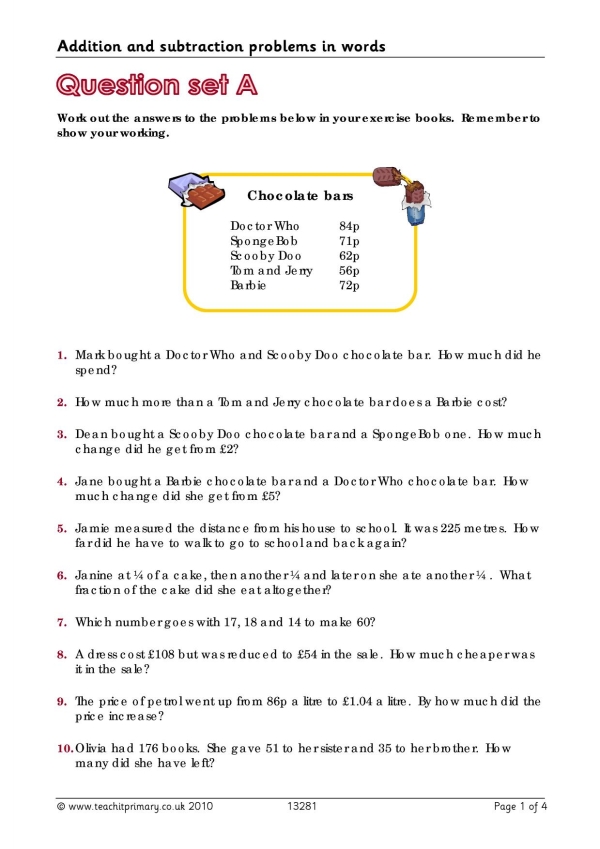 addition and subtraction word problem quizizz