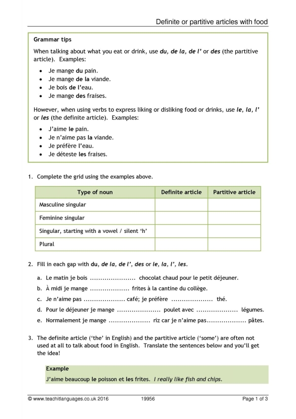 Grammar worksheet | Food and drink | KS3-4 French teaching resource ...