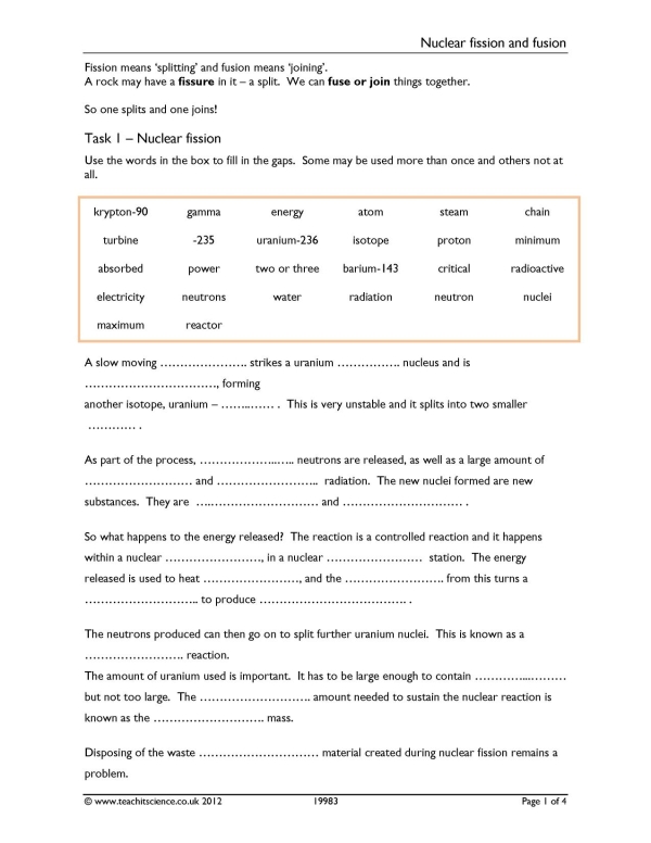 Nuclear fission and fusion|KS4 Physics|Teachit