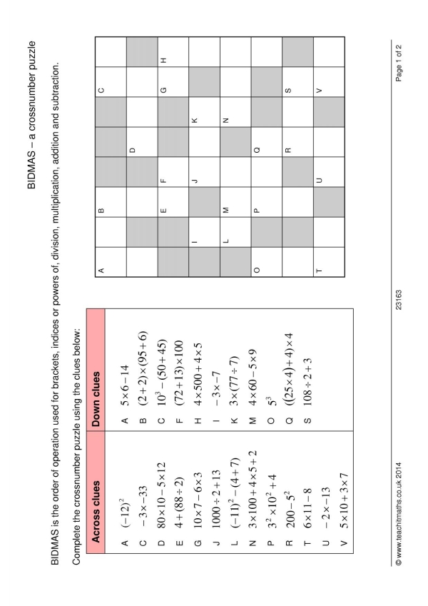 BIDMAS – a crossnumber puzzle