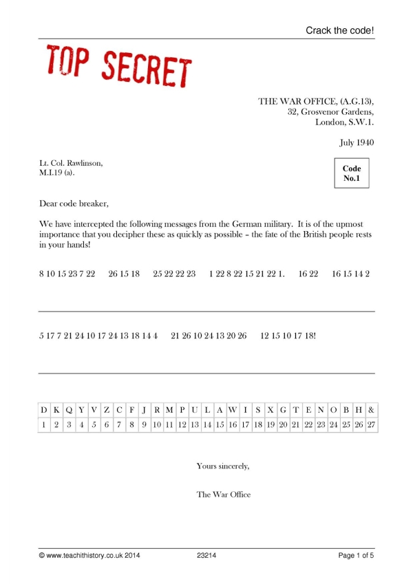 Crack the code! Fun starter activity | WWII | KS3 history ...
