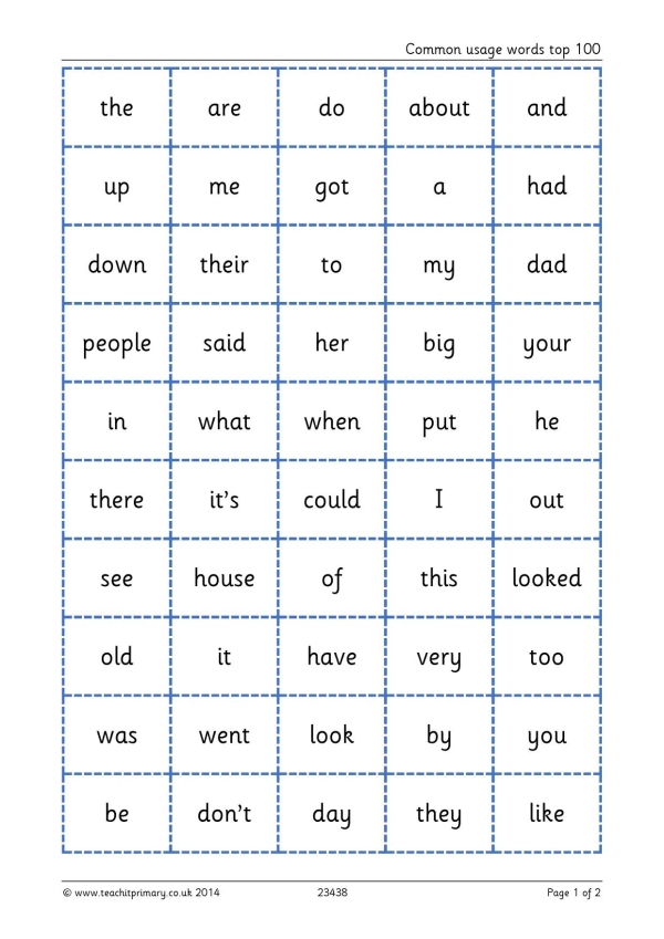 Common usage words top 100|KS1 English|Reading|Teachit