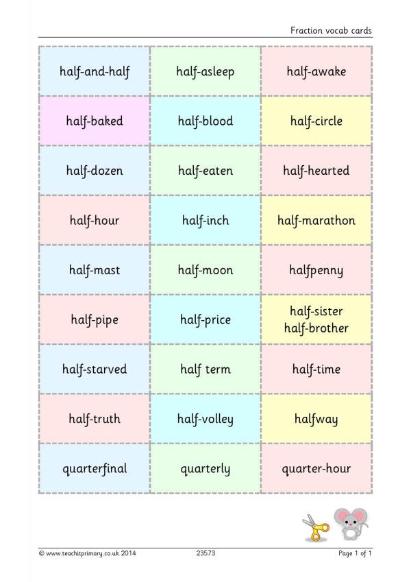 Free Printable Fraction Vocabulary Cards