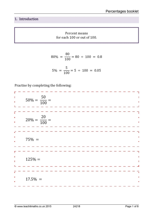 Percentages booklet