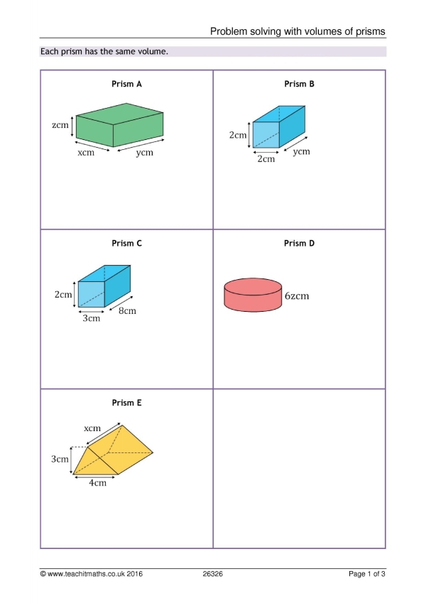 Problem solving with volumes of prisms