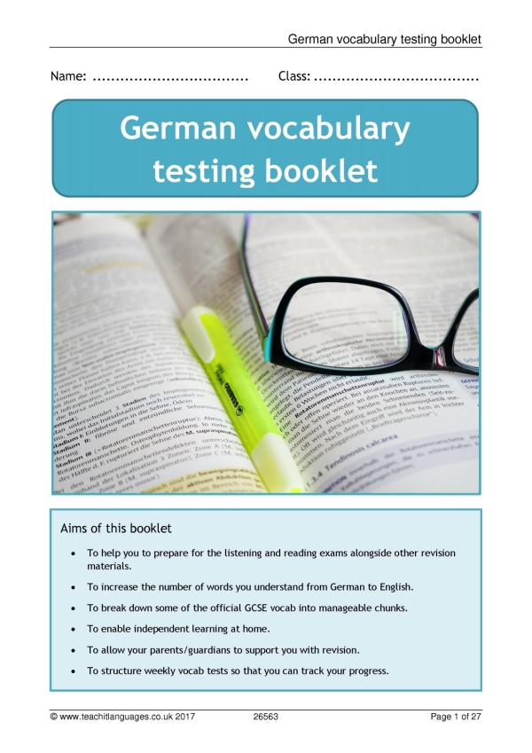 German vocabulary testing booklet