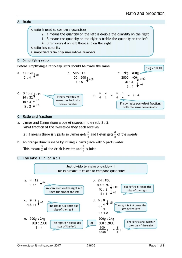 Ratio and proportion review sheet