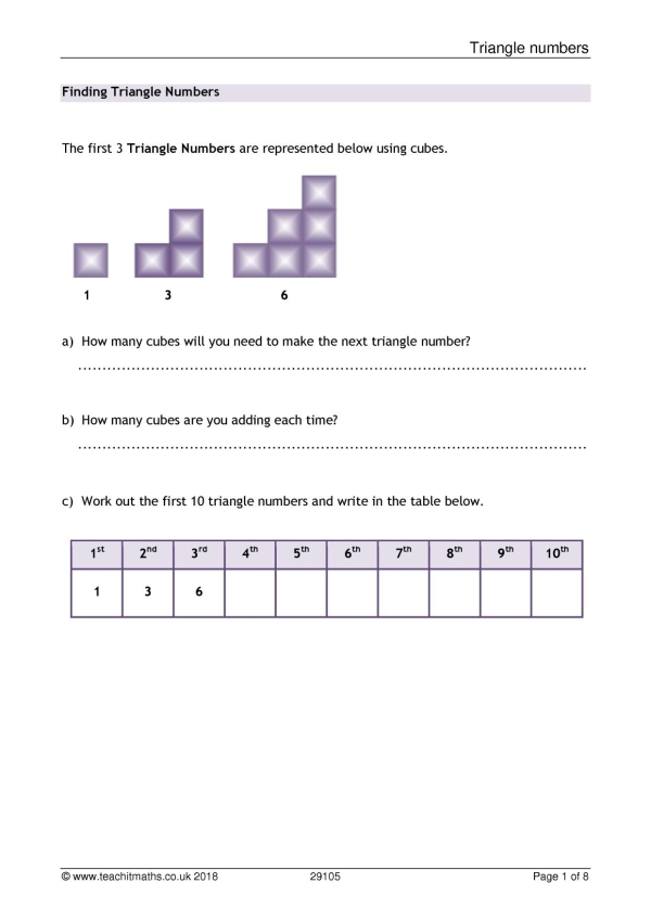 Triangle Numbers Investigation KS3 Maths Teachit