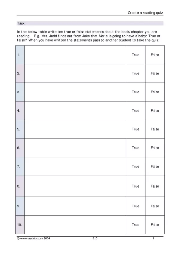 Creating a reading quiz template | KS3 English | Teachit
