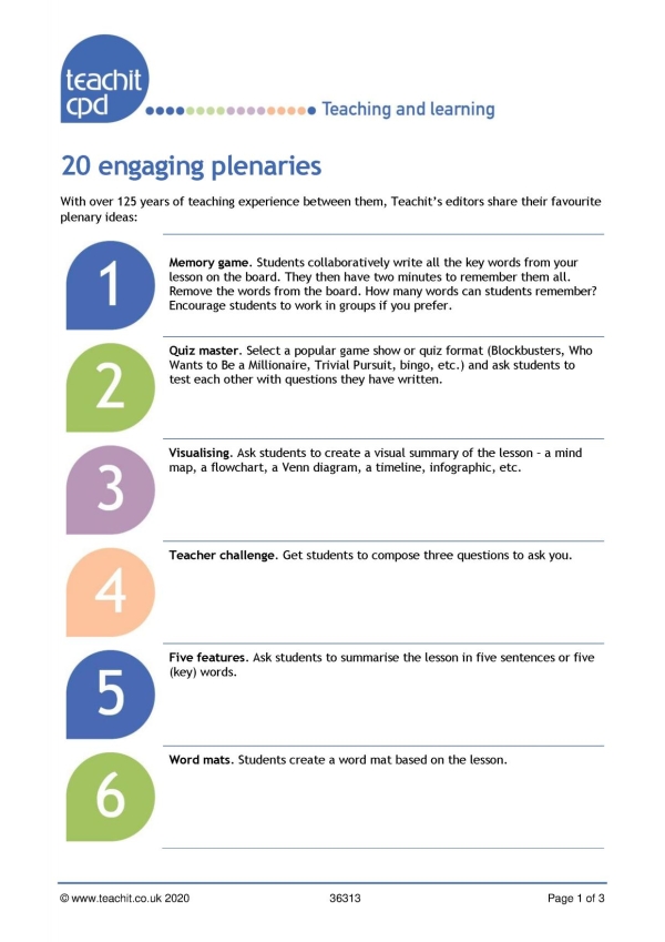 20 engaging ideas for plenaries