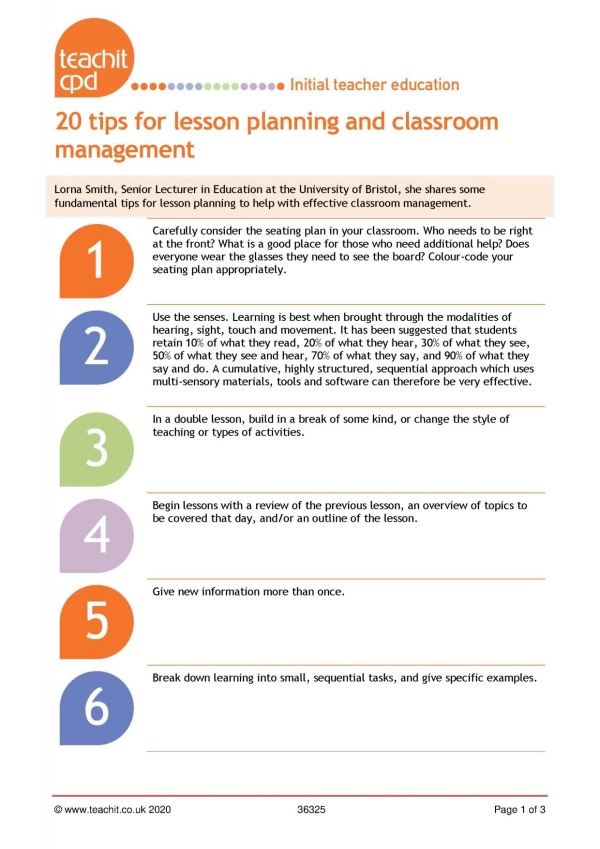 20 tips for lesson planning and classroom management