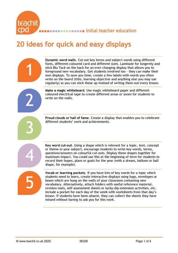 20 ideas for quick and easy classroom displays