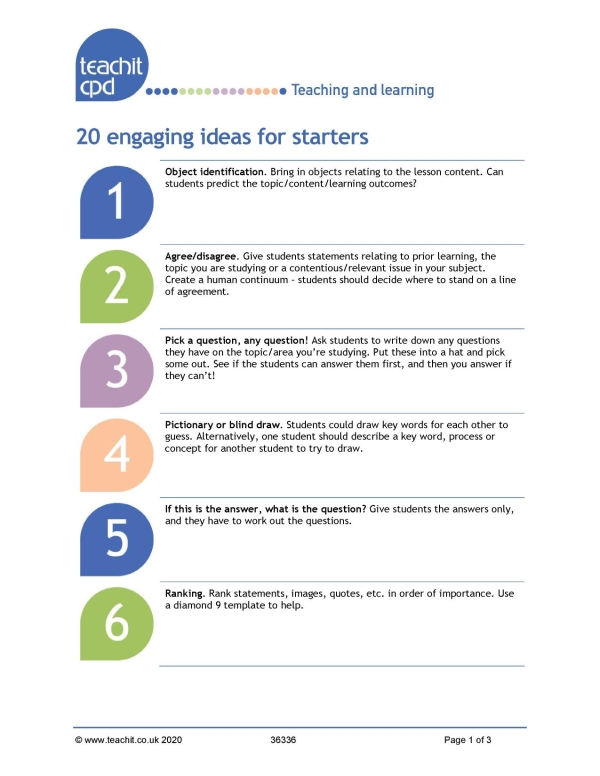 20 engaging ideas for starters
