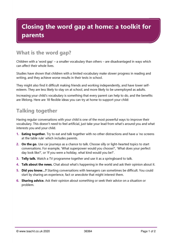 Closing the word gap: a toolkit for parents