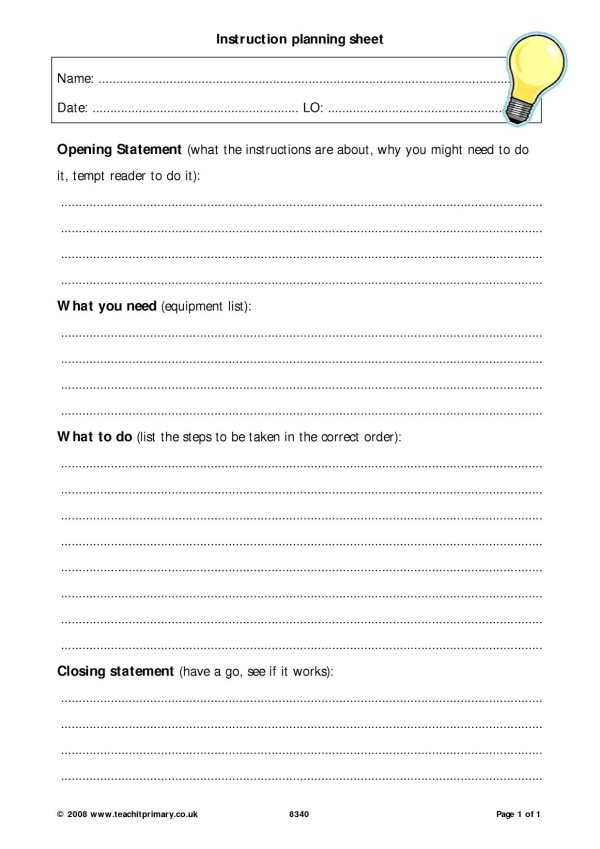 Instruction planning sheet